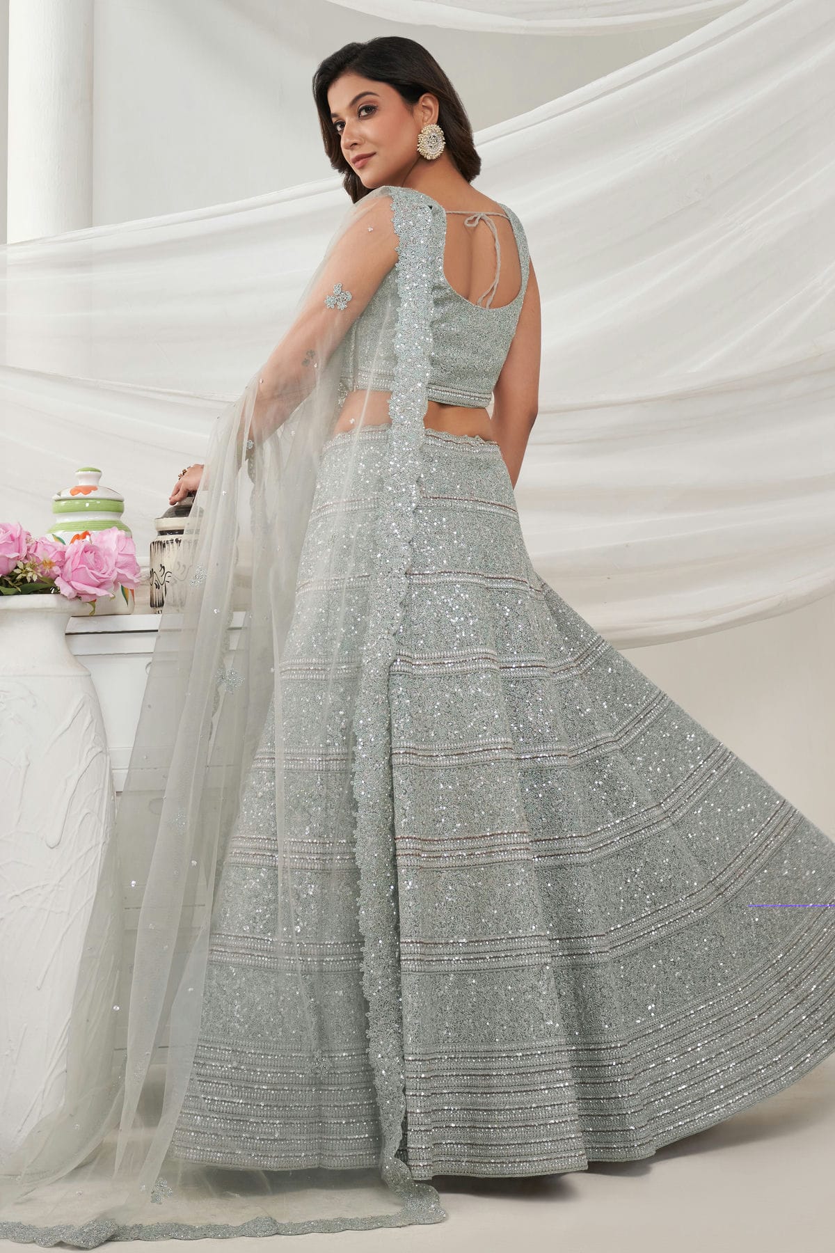 Grey Colour Soft Net Lehenga Choli VSLC1030011