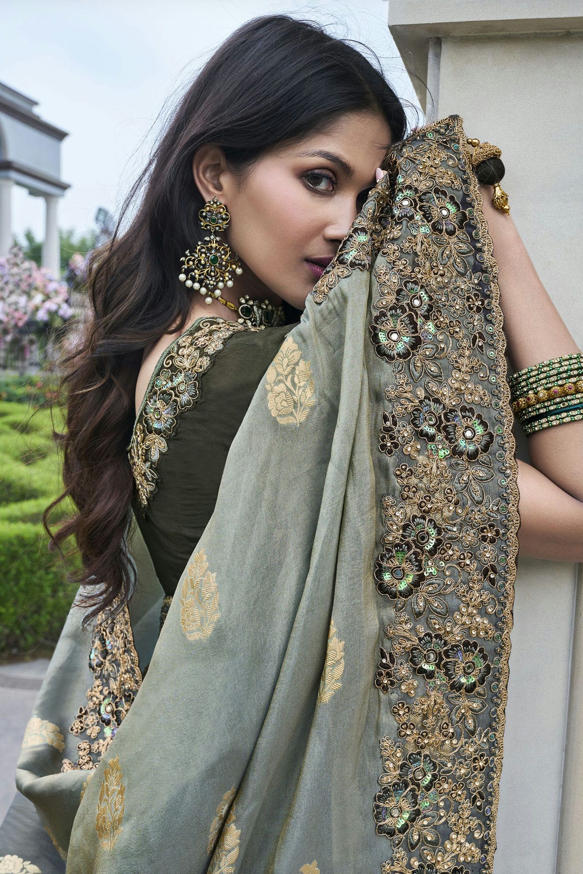 Grey Colour Tissue Silk Designer Saree