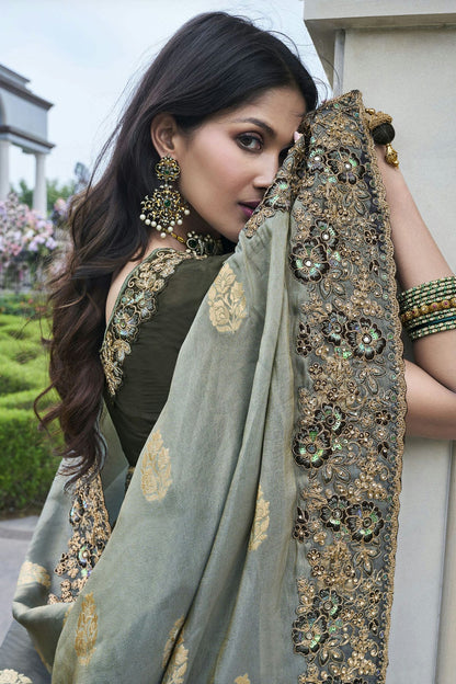 Grey Colour Tissue Silk Designer Saree