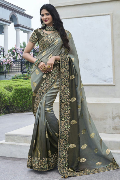 Grey Colour Tissue Silk Designer Saree