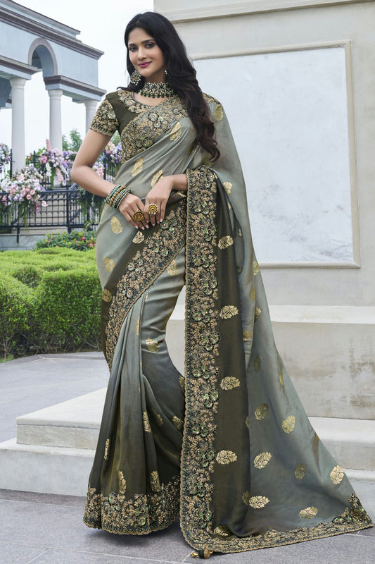 Grey Colour Tissue Silk Designer Saree