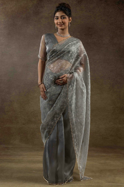 Grey Colour Tissue Silk Ready To Wear Saree VSSD1122044