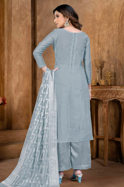 Grey Colour Unstitched Banarasi Jacquard Palazoo Pant Suit VSUS1161365