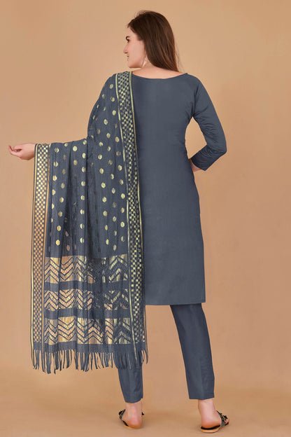 Grey Colour Unstitched Cotton Jacquard Straight Suit VSUS1160878
