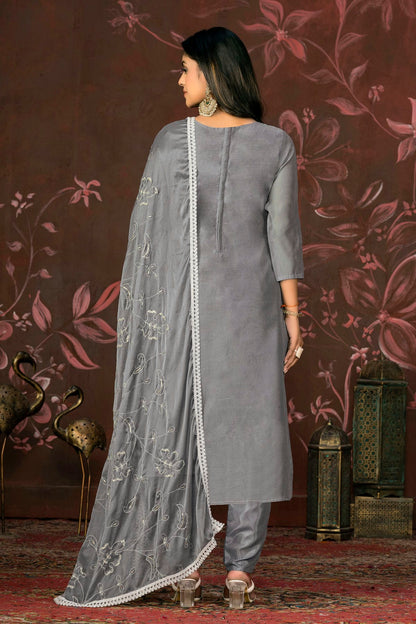 Grey Colour Unstitched Modal Cotton Pant Style Suit VSUS1161247
