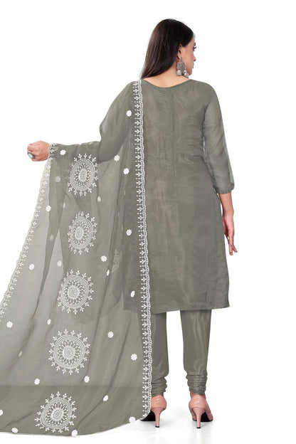 Grey Colour Unstitched Organza Churidar Suit VSUS1160707