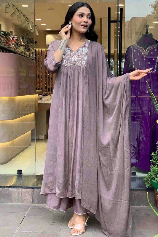 Grey Colour Viscose Chinon Stitched Suit VSSS1113321