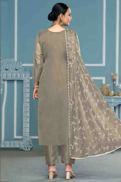 Grey Colour Viscose Organza Pant Style Suit VSSM1113202