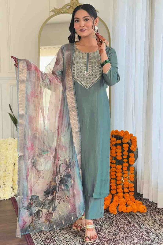 Grey Colour Viscose Stitched Pant Style Suit VSSS1113785