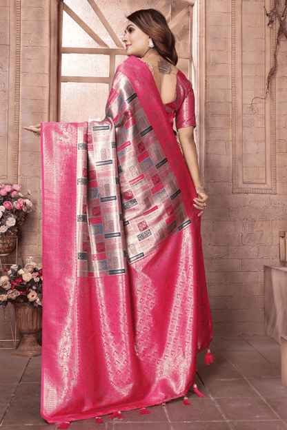 Grey Colour Woven Work Banarasi Chaturi Silk Traditional Saree