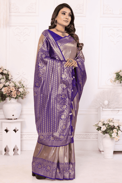 Grey Colour Woven Work Pure Banarasi Tissue Silk Traditional Saree