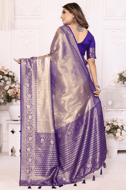 Grey Colour Woven Work Pure Banarasi Tissue Silk Traditional Saree