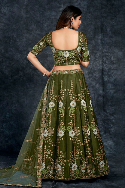 Italian Silk Designer Lehenga Choli In Mehendi Green Colour VSLC1270017