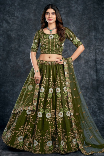 Italian Silk Designer Lehenga CholiIn Mehendi Green NCLC12710160