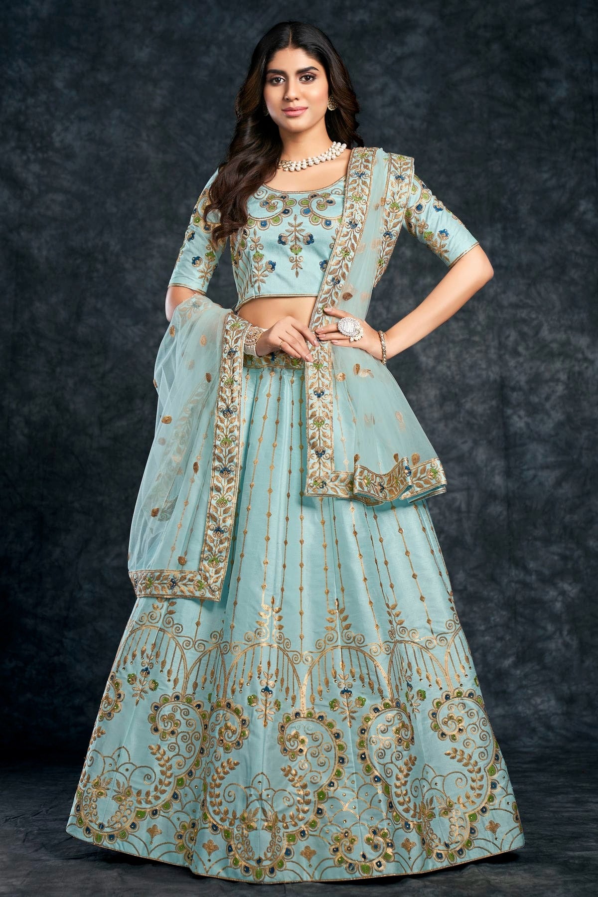 Italian Silk Designer Lehenga CholiIn Sky Blue NCLC12710157