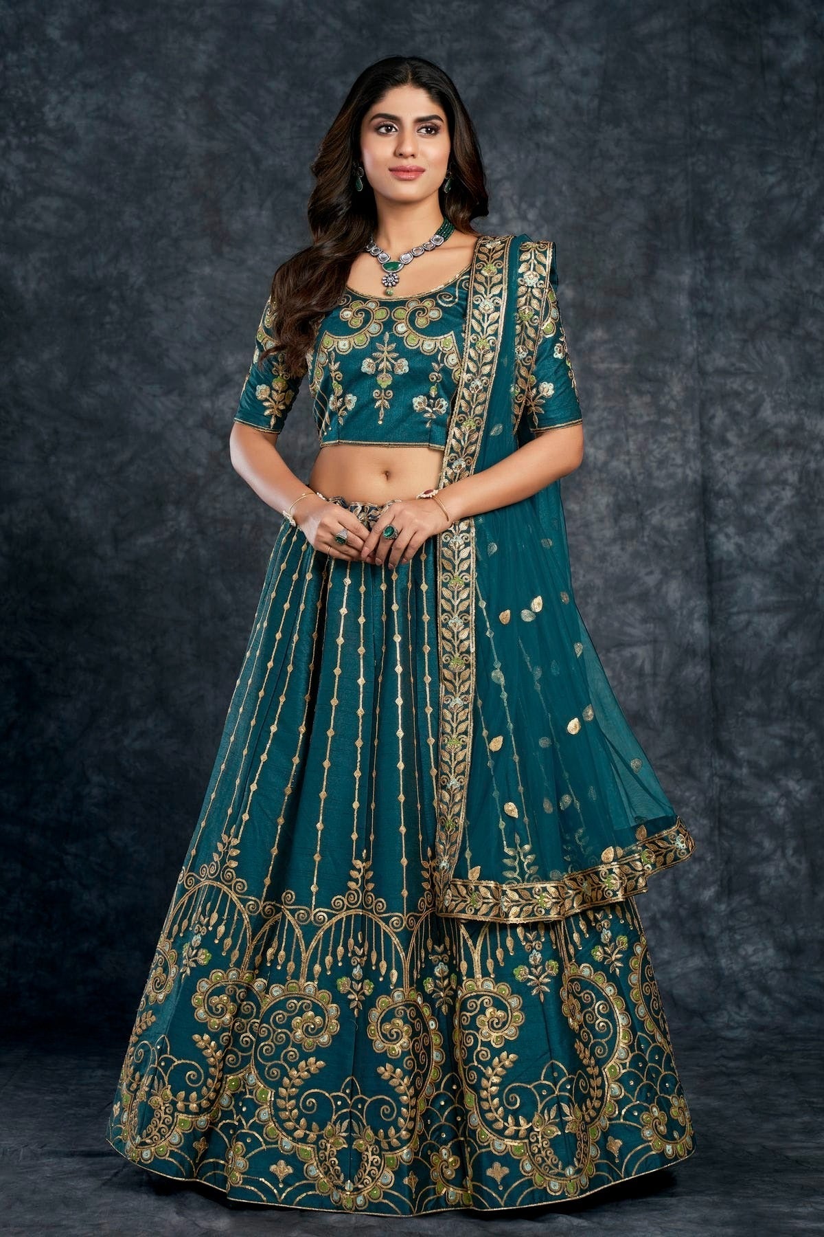 Italian Silk Designer Lehenga CholiIn Teal Blue NCLC12710158