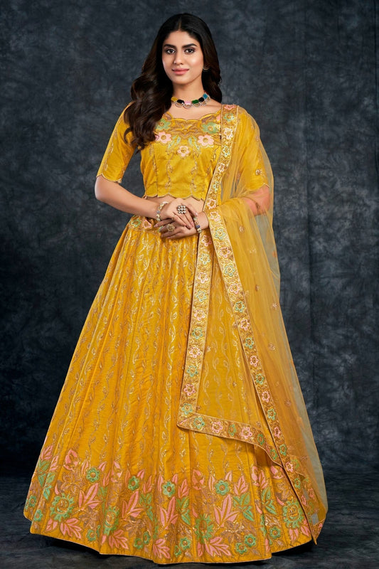 Italian Silk Designer Lehenga CholiIn Yellow NCLC12710161