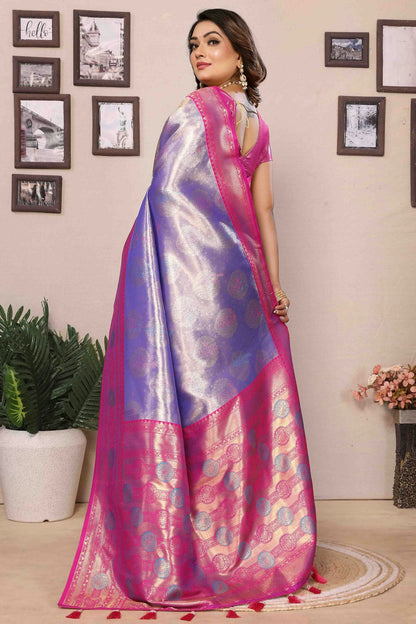 Lavender Colour Banarasi Tissue Silk Traditional Saree