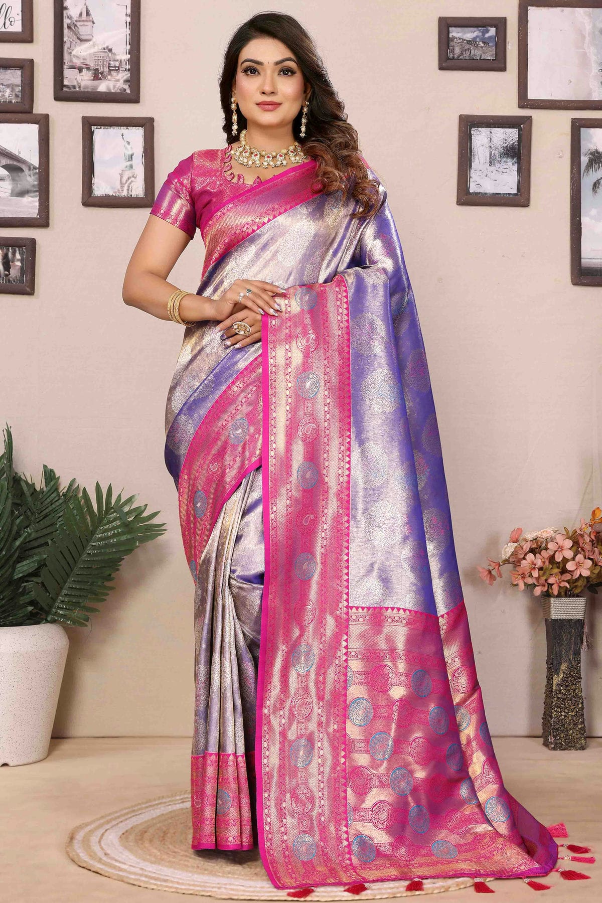 Lavender Colour Banarasi Tissue Silk Traditional Saree VSSD1113098