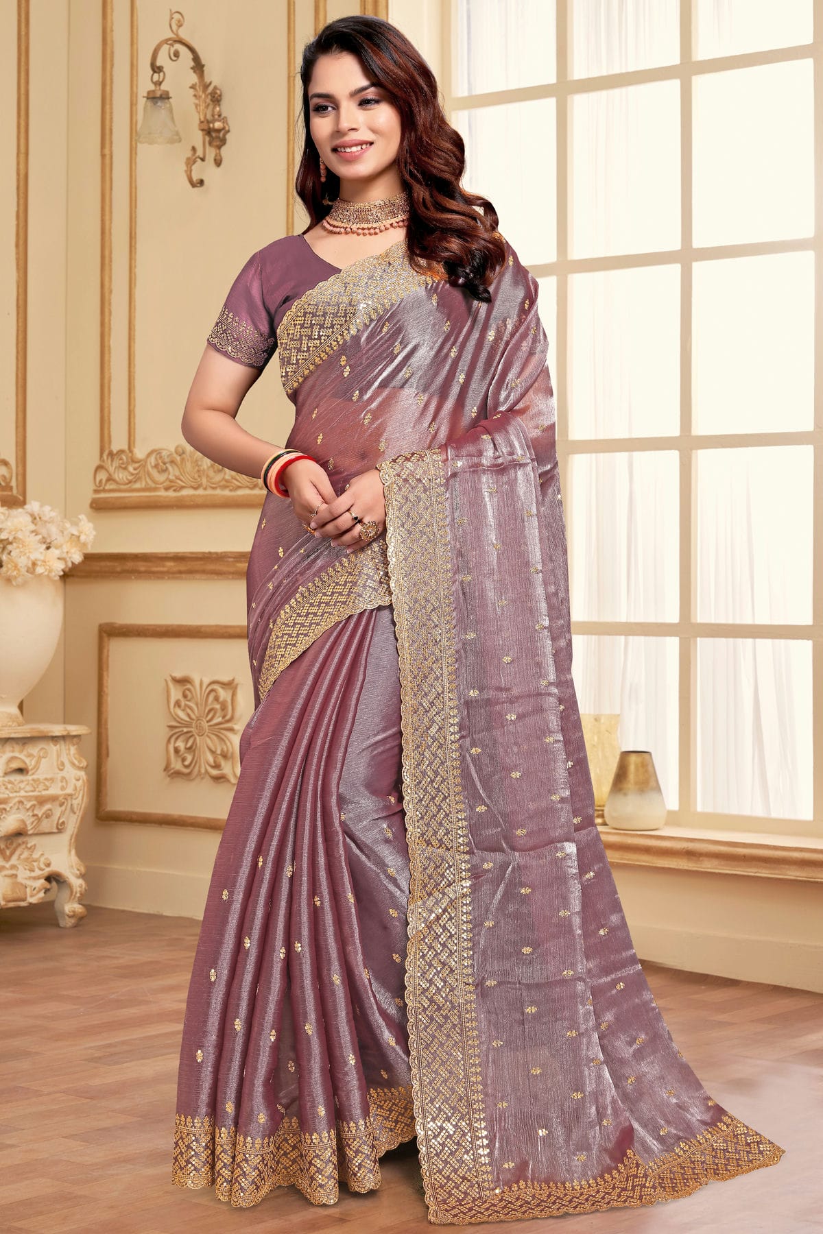 Lavender Colour Burberry Silk Designer Saree