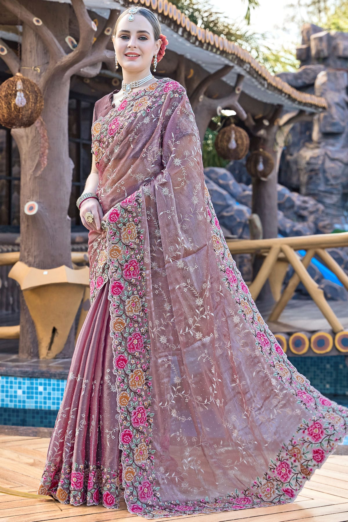 Lavender Colour Burberry Silk Designer Saree