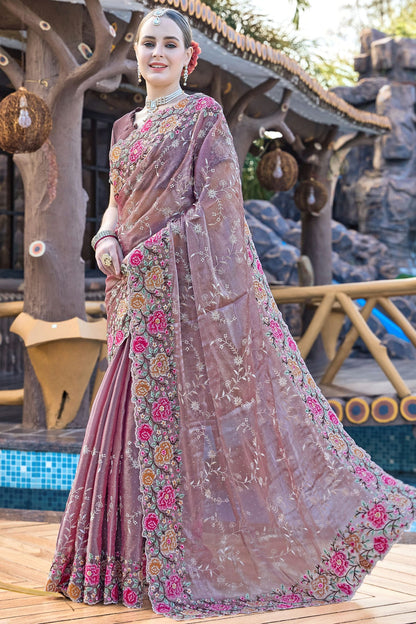 Lavender Colour Burberry Silk Designer Saree