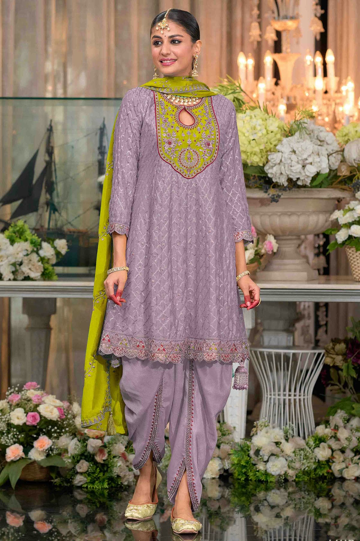 Lavender Colour Chinon Stitched Patiala Suit VSSS1140963