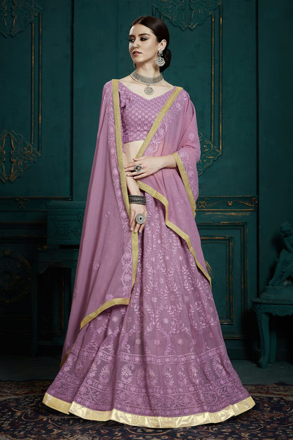 Lavender Colour Embroidery Georgette Lehenga Choli VSLD1080685