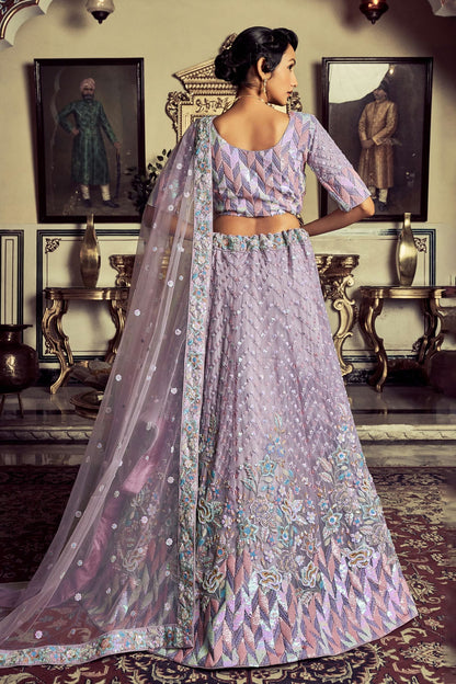 Lavender Colour Embroidery Georgette Lehenga Choli VSLD1080716