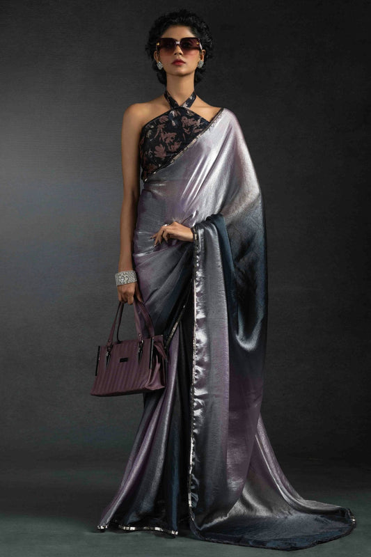 Lavender Colour Fendi Satin Silk Ready To Wear Saree VSSD1122037