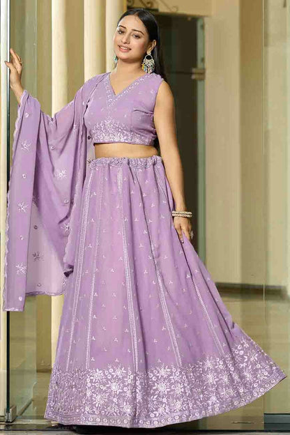 Lavender Colour Georgette Semi Stitched Lehenga Choli VSLC1170091