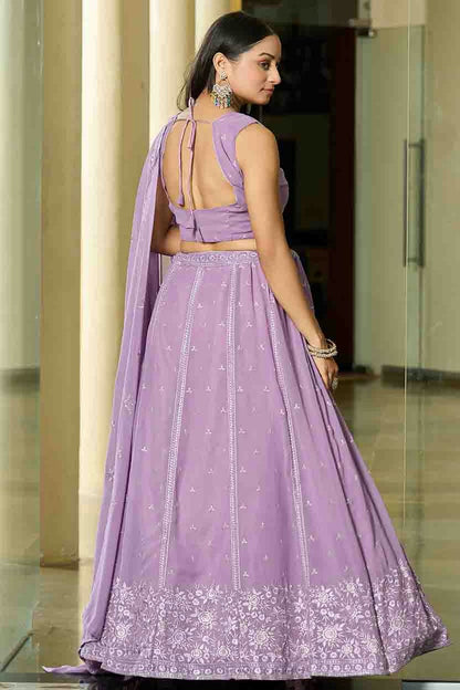 Lavender Colour Georgette Semi Stitched Lehenga Choli VSLC1170091