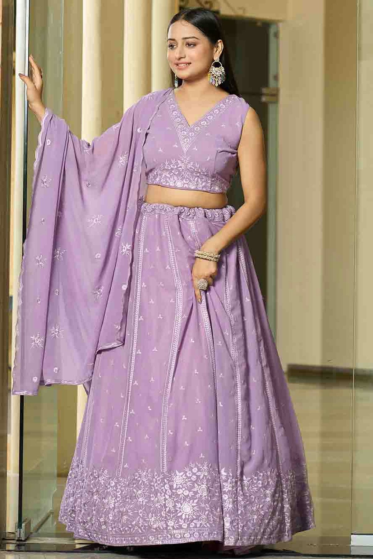 Lavender Colour Georgette Semi Stitched Lehenga Choli VSLC1170091