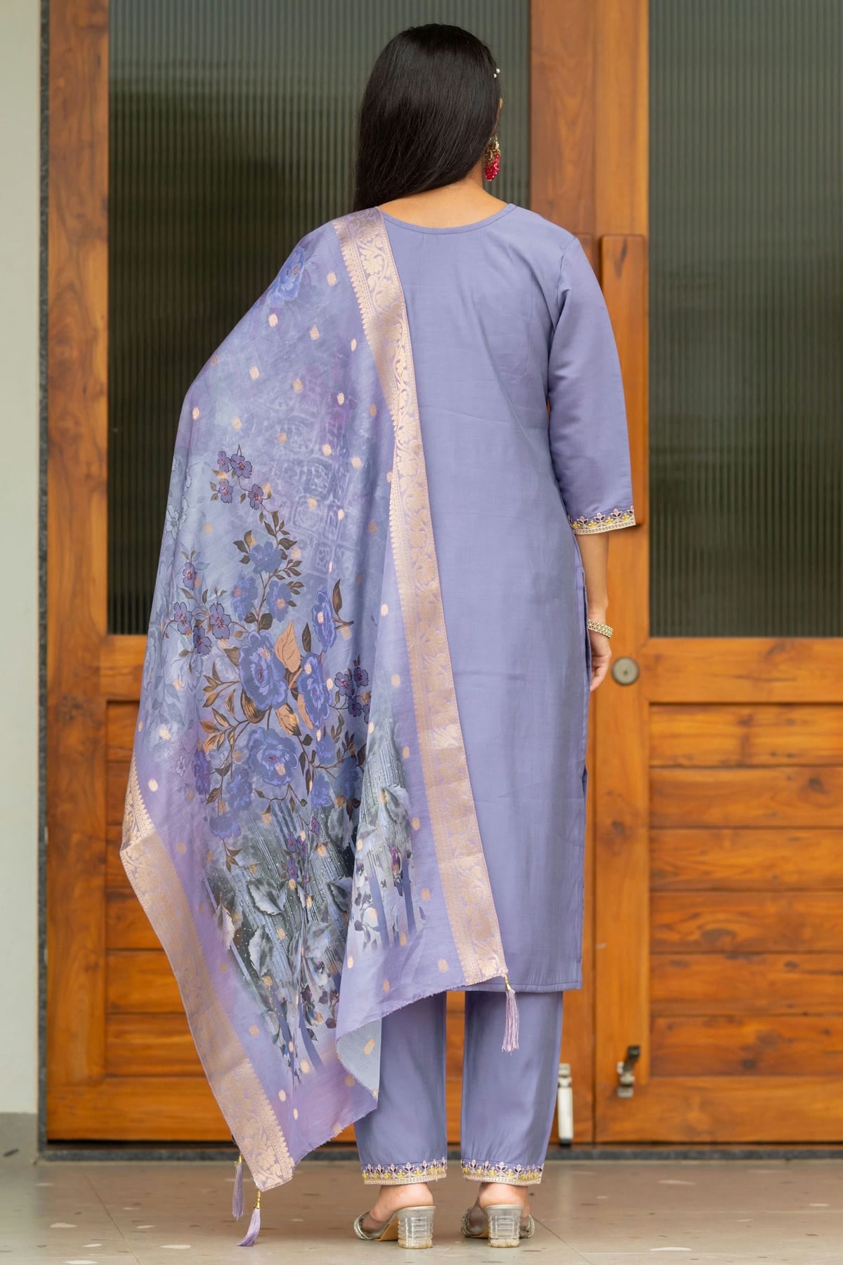 Lavender Colour Modal Silk Stitched Suit