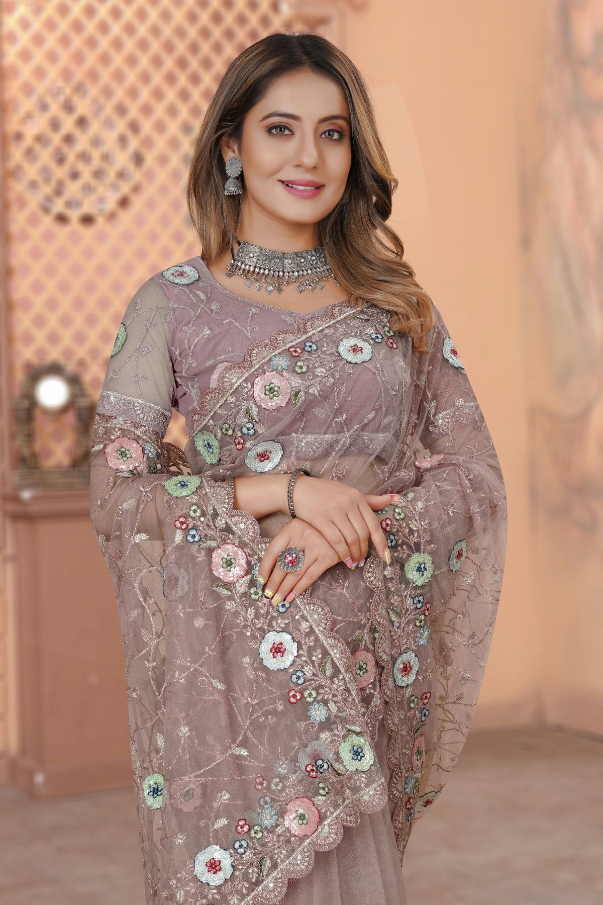 Lavender Colour Net Designer Saree VSLC1121439