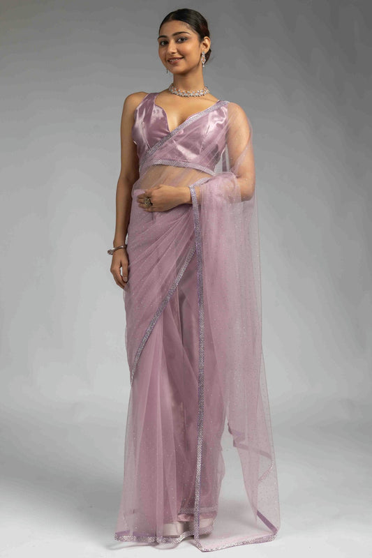 Lavender Colour Net Ready To Wear Saree VSSD1122058