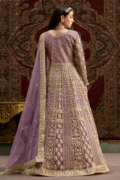 Lavender Colour Net Semi Stitched Anarkali Suit VSSM1050659