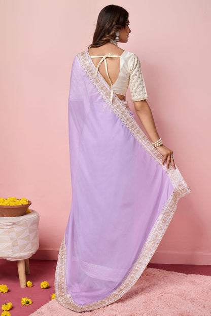 Lavender Colour Organza Designer Saree