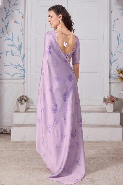 Lavender Colour Pure Satin Designer Saree VSLC1121740