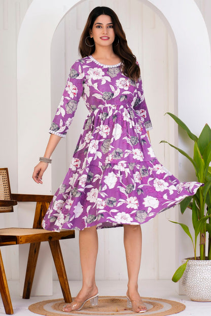 Lavender Colour Rayon Readymade Long Kurti VSKR1112350