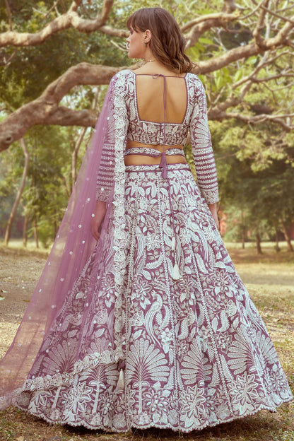 Lavender Colour Satin Embroidery Lehenga Choli VSLC1111382