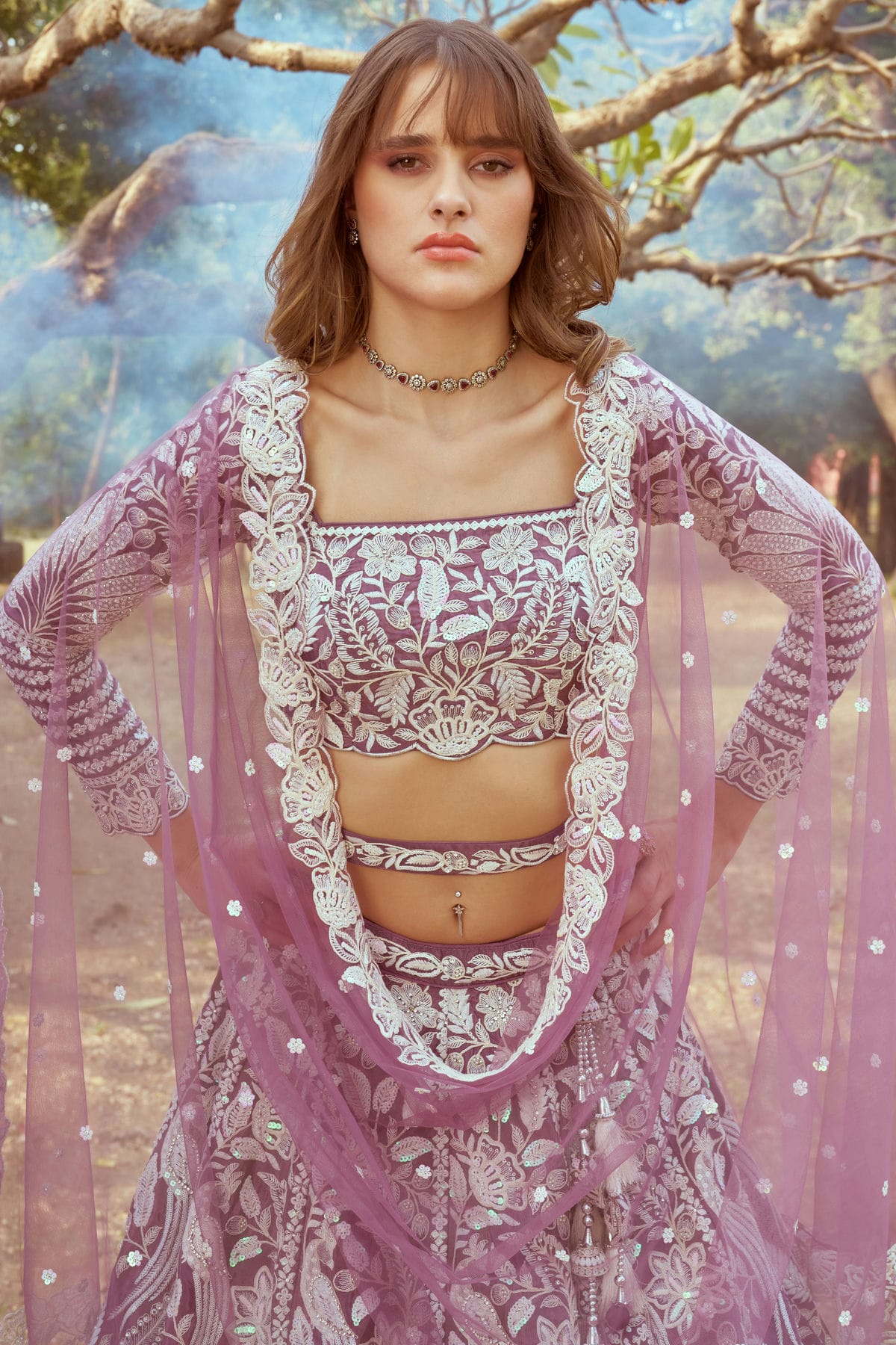 Lavender Colour Satin Embroidery Lehenga Choli VSLC1111382