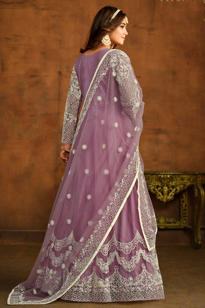 Lavender Colour Semi Stitched Net Anarkali Suit VSSM1050441