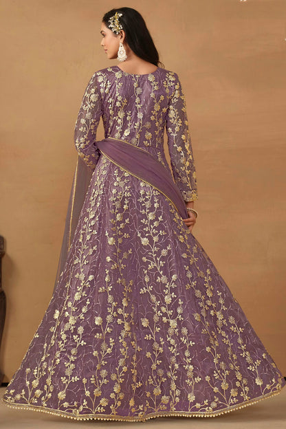 Lavender Colour Semi Stitched Net Pant Style Suit VSSM1050471