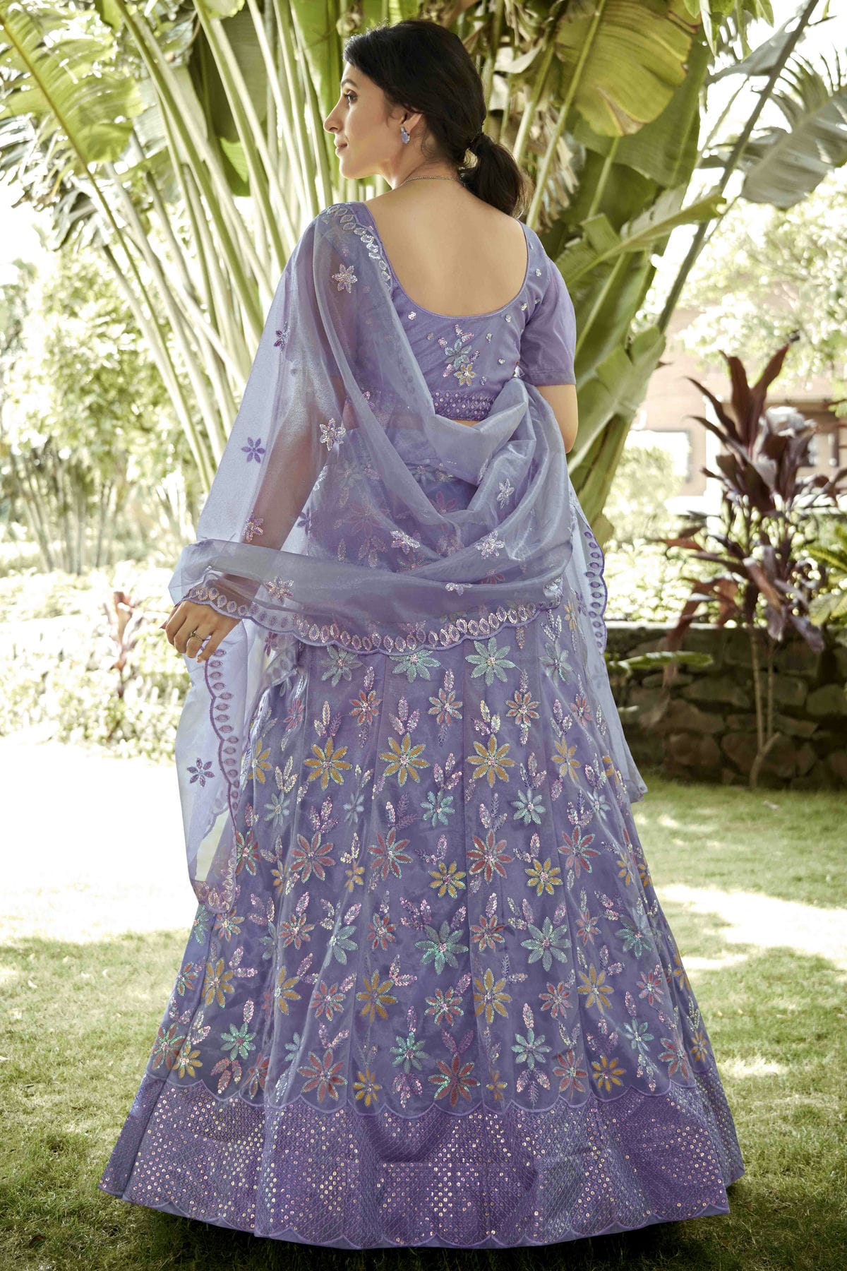 Lavender Colour Silk Net Semi Stitched Lehenga Choli VSLC1170083