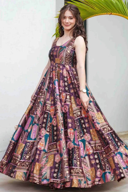 Lavender Colour Silk Stitched Gown VSGW1113007