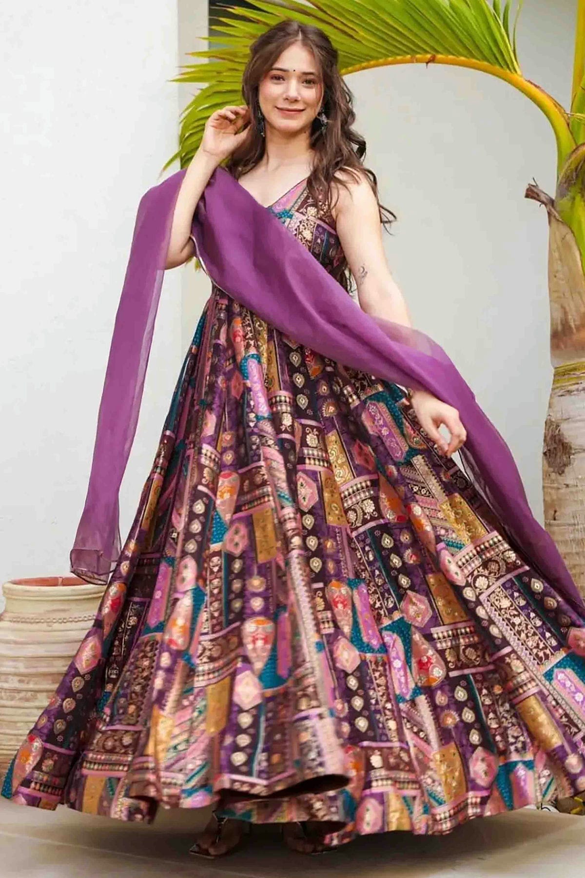 Lavender Colour Silk Stitched Gown VSGW1113007