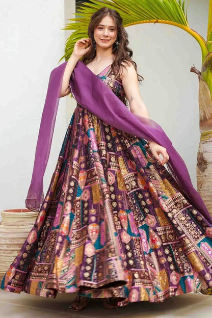 Lavender Colour Silk Stitched Gown VSGW1113007