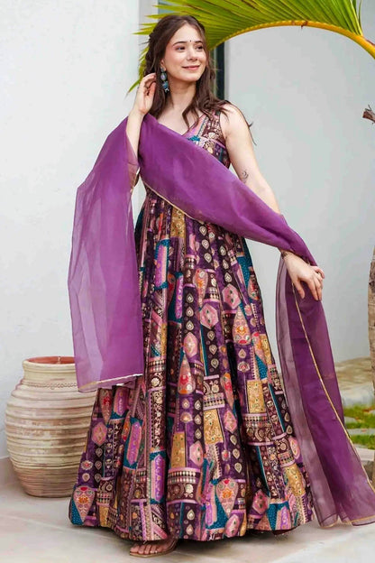 Lavender Colour Silk Stitched Gown VSGW1113007