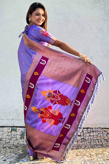 Lavender Colour Soft Silk Traditional Saree